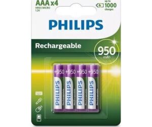 Pack de 4 Pilas AAA Philips R03B4A95/10/ 1.2V/ Recargables