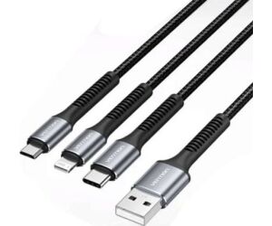 Cable USB 2.0 Lightning Vention H18BAV/ USB Tipo-C Macho/ Lightning Macho - MicroUSB Macho - USB Macho/ 1.2m/ Negro