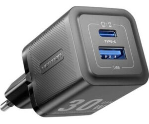 Cargador Gan de Pared Vention FEQB0-EU/ 1xUSB Tipo-C/ 1xUSB/ 30W