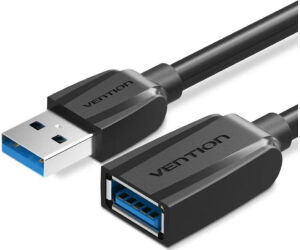 Cable Alargador USB 3.0 Vention VAS-A45-B300/ USB Macho - USB Hembra/ 5Gbps/ 3m/ Negro