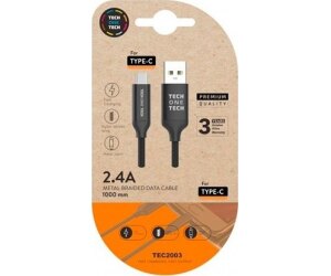 Cable USB 2.0 Tipo-C Tech One Tech TEC2003/ USB Tipo-C Macho - USB Macho/ 1m/ Negro