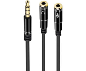 Cable adaptador de audio ewent jack 3.5mm macho a jack 3.5mm hembra x2 negro 0.30m