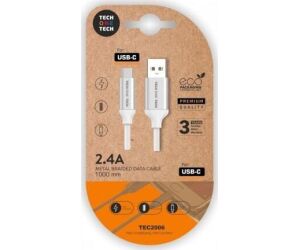 Cable USB 2.0 Tech One Tech TEC2006/ USB Tipo-C Macho - USB Macho/ 1m/ Blanco