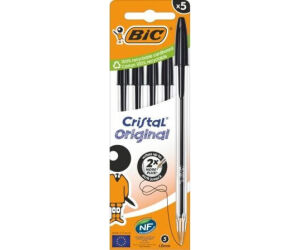 Caja de Bolgrafos de Tinta de Aceite Bic Cristal Original 516345/ 5 unidades/ Negros