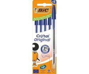 Caja de Bolgrafos de Tinta de Aceite Bic Cristal Original 516344/ 5 unidades/ Azules