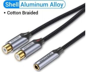 CABLE AUDIO ESTEREO JACK 3.5/H 2xRCA/M 0.3 M GRIS VENTION