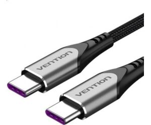 Cable USB 2.0 Tipo-C Vention TAEHG/ USB Tipo-C Macho - USB Tipo-C Macho/ Hasta 100W/ 480Mbps/ 1.5m/ Gris