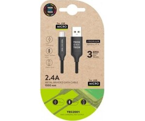 Cable USB 2.0 Tech One Tech TEC2001/ USB Macho - MicroUSB Macho/ 1m/ Negro