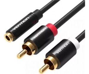 Cable Estreo Vention VAB-R01-B100/ Jack 3.5 Hembra - 2x RCA Macho/ 1m/ Negro