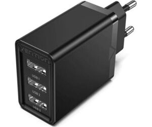 CARGADOR PARED/VIAJE 3xUSB-A 12W NEGRO VENTION