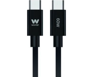 Cable USB 2.0 Tipo-C Woxter PE26-193/ USB Tipo-C Macho - USB Tipo-C Macho/ Hasta 60W/ 480Mbps/ 2m/ Negro