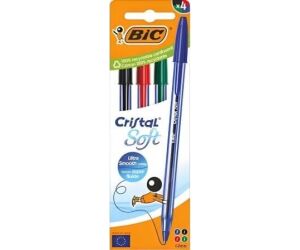 Caja de Bolgrafos de Tinta de Aceite Bic Cristal Original 516343/ 4 unidades/ Colores Surtidos