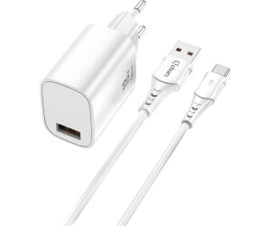 Kit cargador qcharx artemisia 3a 18w + cable usb a tipo c blanco