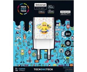 Cargador de Pared Tech One Tech Emojitech Smile TEC2502/ 2xUSB/ 2.4A/ Blanco