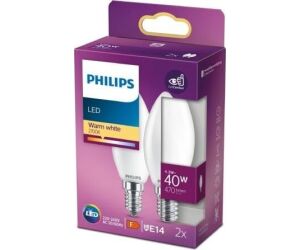 Bombilla Led Philips LED Classic/ Casquillo E14/ 4.3W/ 470 Lmenes/ 2700K/ Pack de 2 Uds