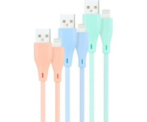 Cables USB 2.0 Lightning Nanocable 10.10.0401-A1/ USB Macho - Lightning Macho/ 1m/ 3 Unidades/ Rosa, Azul y Verde