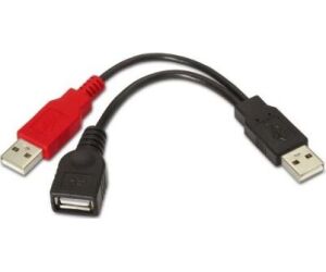 Cable USB 2.0 + Alimentacin Aisens A101-0030/ USB Hembra + USB Macho - USB Macho/ Hasta 2.5W/ 60Mbps/ 15cm/ Negro/ Rojo