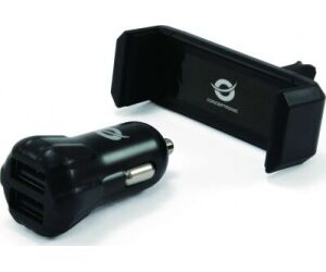 Cargador de coche usb conceptronic 2 puertos usb + soporte smartphone