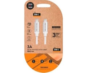 Cable USB 2.0 Tipo-C Tech One Tech TEC2204/ USB Tipo-C Macho - USB Tipo-C Macho/ 1m/ Blanco