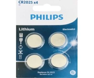 Pack de 4 Pilas de Botn Philips CR2025 Lithium/ 3V