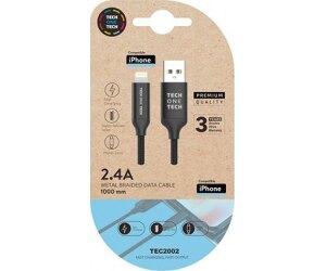 Cable USB 2.0 Tech One Tech TEC2002/ USB Macho - Lightning Macho/ 1m/ Negro