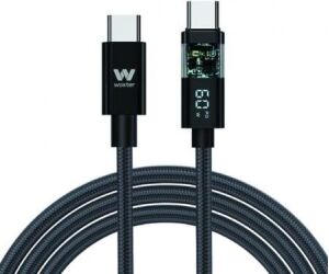 Cable USB 2.0 Tipo-C Woxter PE26-185/ USB Tipo-C Macho - USB Tipo-C Macho/ Hasta 60W/ 480Mbps/ 2m/ Negro