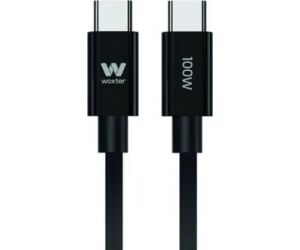 Cable USB 2.0 Tipo-C Woxter PE26-191/ USB Tipo-C Macho - USB Tipo-C Macho/ Hasta 100W/ 480Mbps/ 3m/ Negro