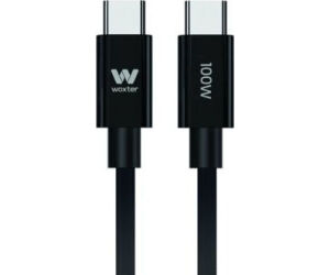 Cable USB 2.0 Tipo-C Woxter PE26-190/ USB Tipo-C Macho - USB Tipo-C Macho/ Hasta 100W/ 480Mbps/ 2m/ Negro