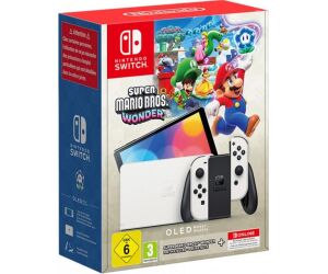 Consola nintendo switch oled blanca + super mario bros wonder + 12 meses nintendo switch online