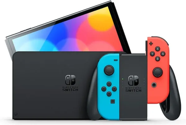 Consola nintendo switch OLED mando color azul neon - rojo neon