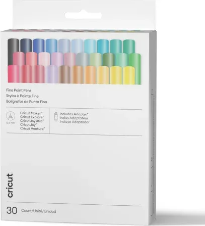 Cricut Bolígrafos de Punta Fina  de 0.4 Mm, Gama Ultimate (30 Uds.) + Adaptador