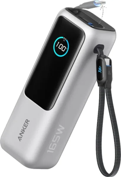 Power Bank Anker 25K 165W Built-In USB C Cable Retractil Silver