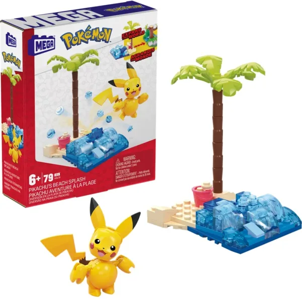 Figura mattel mega construx pokemon pikachu en la playa 79 pcs