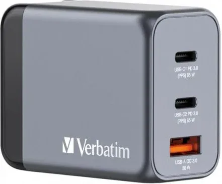 Cargador de Pared Universal GaN para Viaje Verbatim GNC-65/ 2xUSB Tipo-C/ 1xUSB/ 65W