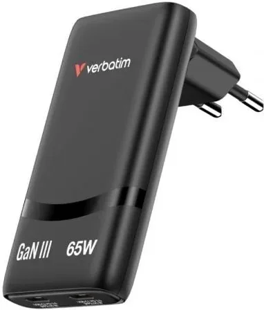 Cargador de Pared GaN Verbatim Fold 'n' Go/ 2xUSB Tipo-C/ 65W