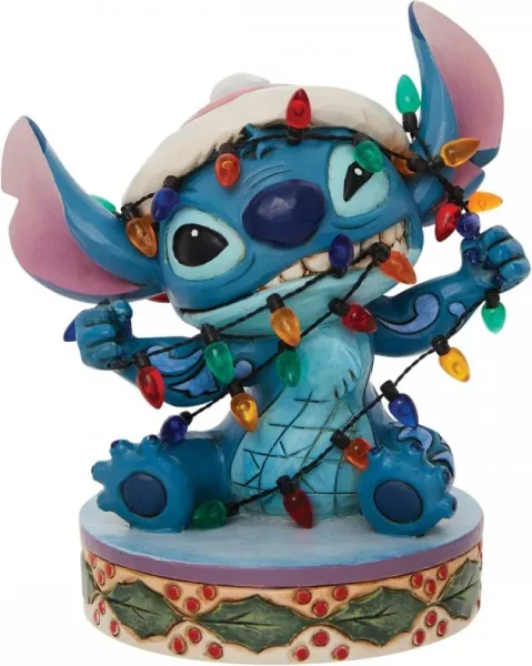Figura enesco disney stitch envuelto en luces de navidad