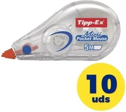 Caja de Correctores de Escritura en Cinta Bic Tipp-Ex Mini Pocket Mouse/ 5mm x 5m/ 10 unidades