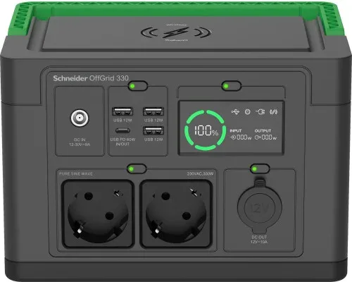 Schneider Offgrid Portable Power Station 330, 332Wh Lithium-Ion, 2 Schuko, Sinewave