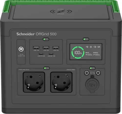 Schneider Offgrid Portable Power Station 500, 517 Wh Lithium-Ion, 2 Schuko, Sinewave