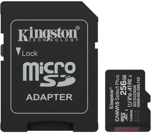 Tarjeta memoria micro secure digital sdxc 256gb kingston canvas select plus clase 10 uhs - 1 + adaptador SD