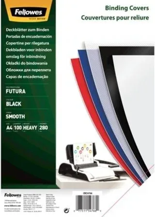 Portadas de Polipropileno Fellowes 5476603/ A4/ 300 Micras/ 100 unidades/ Negras