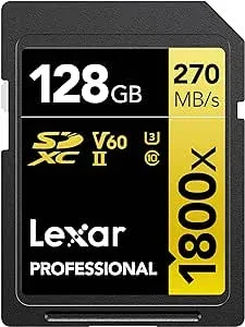 Lexar 128GB Professional 1800X Sdxc Uhs-Ii Cards,  Up To 280MB/S Read 210MB/S Write C10 V60 U3