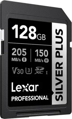 Lexar 128GB Professional Silver Plus Sdxc Uhs-I Cards,  Up To 205MB/S Read 150MB/S Write C10 V30 U3