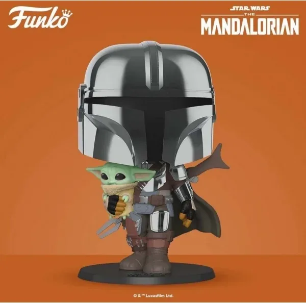 Funko pop star wars the mandalorian el mandaloriano xl version armadura cromatica con yoda en brazos 49931