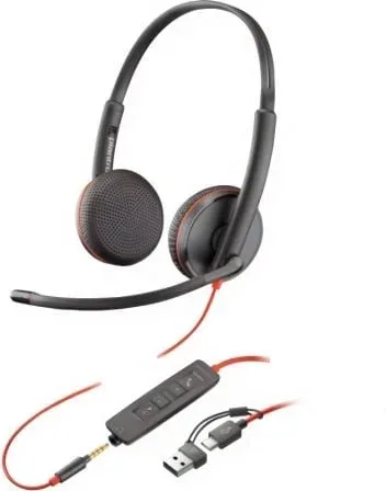 Auriculares Poly Blackwire 3225 + 3.5 mm + Adaptador USB-C/A/ con Micrófono/ Jack 3.5 - USB Tipo-C/ Bulk/ Negros