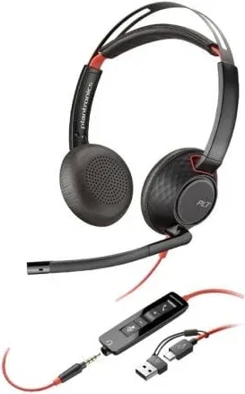 Auriculares Poly Blackwire 5220 USB-C + 3.5 mm + Adaptador USB-C/A/ con Micrófono/ Jack 3.5 - USB Tipo-C/ Bulk/ Negros