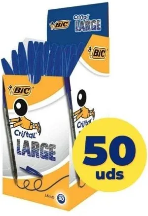 Caja de Bolígrafos de Tinta de Aceite Bic Cristal Large 880656/ 50 unidades/ Azules