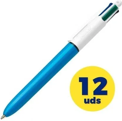 Caja de Bolígrafos de Tinta de Aceite Retráctil Bic Medium Original 889969/ 12 unidades/ 4 Colores de Tinta/ Cuerpo Color Azul