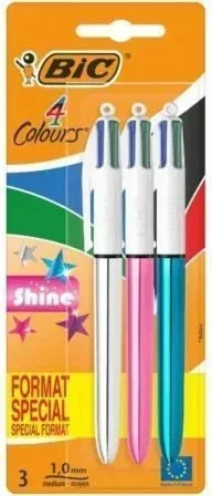 Bolígrafos de Tinta de Aceite Retráctil Bic 4 Colors Shine 9122751/ 3 unidades/ 4 Colores de Tinta/ Cuerpo Color Brillante