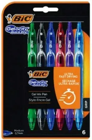 Bolígrafos de Tinta de Gel Retráctil Bic Gelocity Quick Dry 964769/ 6 unidades/ Surtidos